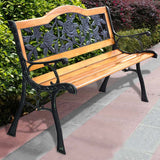 50" Garden Park Bench Cast Iron & Hardwood Weatherproof Outdoor Bench Patio Porch Loveseat Chair