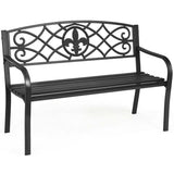50" Weatherproof Outdoor Patio Bench with Pattern Backrest, Heavy-Duty Metal Park Bench for Garden Backyard Porch