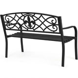 50" Weatherproof Outdoor Patio Bench with Pattern Backrest, Heavy-Duty Metal Park Bench for Garden Backyard Porch