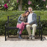 50" Weatherproof Outdoor Patio Bench with Pattern Backrest, Heavy-Duty Metal Park Bench for Garden Backyard Porch