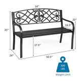 50" Weatherproof Outdoor Patio Bench with Pattern Backrest, Heavy-Duty Metal Park Bench for Garden Backyard Porch
