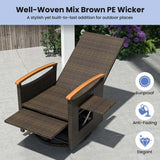 Outdoor 360° Swivel Rattan Recliner Chair, Patio Wicker Chaise Lounge Chair with Adjustable Backrest & Footrest, Flip Side Table & Cushions