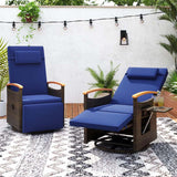 Outdoor 360° Swivel Rattan Recliner Chair, Patio Wicker Chaise Lounge Chair with Adjustable Backrest & Footrest, Flip Side Table & Cushions