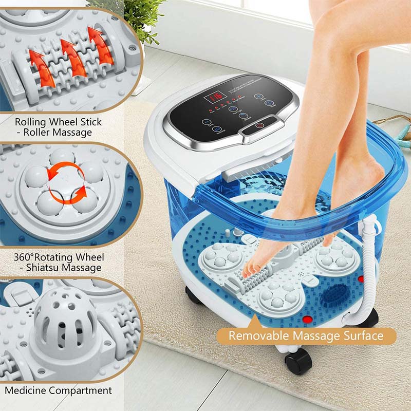 Foot Spa Bath Massager with Heat, Adjustable Water Jets, Motorized Shiatsu Massage Balls & 2 Maize Rollers