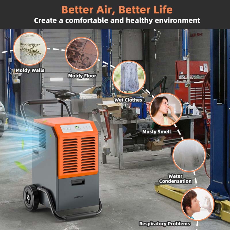 163 PPD Commercial Dehumidifier, 4500 Sq.Ft Crawl Space Dehumidifier with Drain Hose & Water Tank for Basement, Warehouse & Job Site