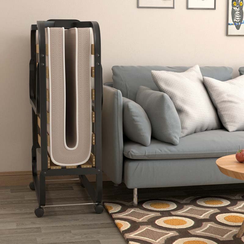 Rollaway Bed with 4 Inch Mattress for Adults, Portable Folding Guest Bed Sleeper Bed Cot on Wheels for Home Office, Made in Italy