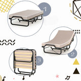 Rollaway Bed with 4 Inch Mattress for Adults, Portable Folding Guest Bed Sleeper Bed Cot on Wheels for Home Office, Made in Italy