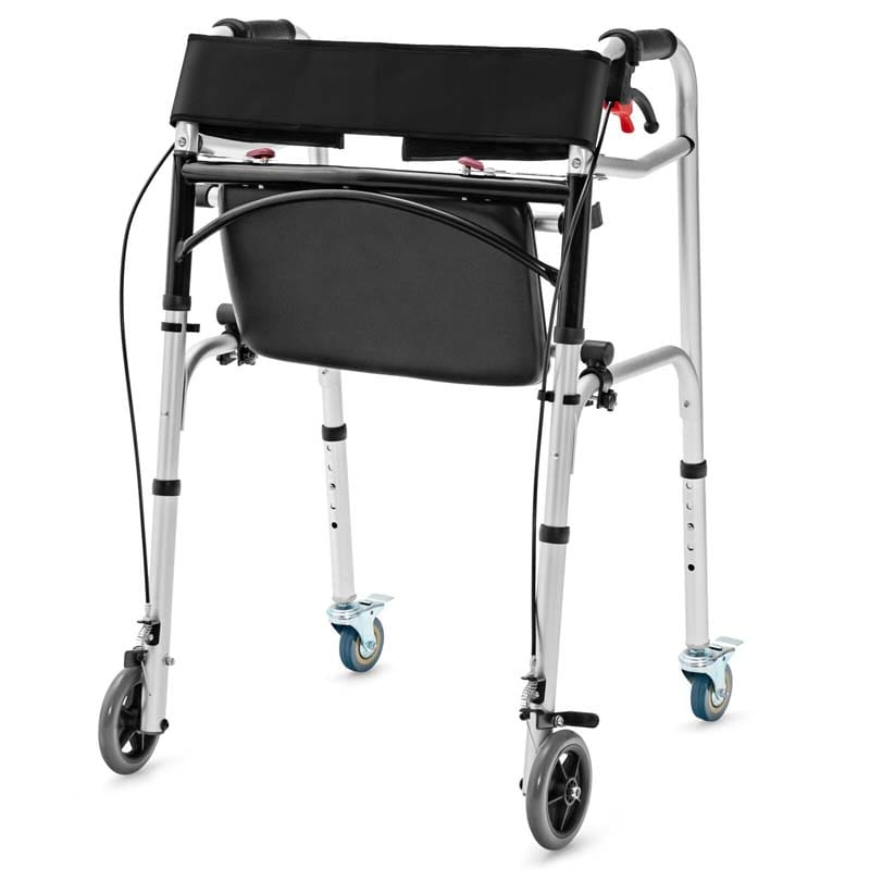 4-in-1 Rolling Walker for Seniors, Folding Stand Up Walker with 5" Wheels, Height Adjustable Medical Walking Mobility Aid