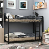 Metal Bunk Bed Twin Over Twin, Classic Bunk Bed Frame Platform with Side Ladder & Safety Guardrail
