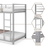 Metal Bunk Bed Twin Over Twin, Classic Bunk Bed Frame Platform with Side Ladder & Safety Guardrail