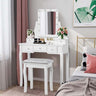 5-Drawer Vanity Table Set with 10 LED Dimmable Bulbs, Bedroom Makeup Dressing Table with Cushioned Stool