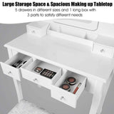 5-Drawer Vanity Table Set with 10 LED Dimmable Bulbs, Bedroom Makeup Dressing Table with Cushioned Stool