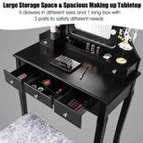 5-Drawer Vanity Table Set with 10 LED Dimmable Bulbs, Bedroom Makeup Dressing Table with Cushioned Stool