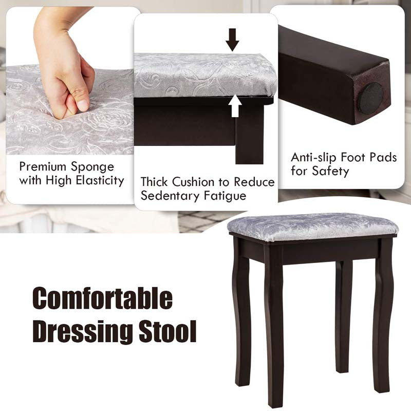 5-Drawer Vanity Table Set with 10 LED Dimmable Bulbs, Bedroom Makeup Dressing Table with Cushioned Stool