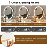 Modern Vanity Table Set w/3-Color Lighted Mirror & 4 Drawers, Bedroom Dressing Table Makeup Vanity Desk with Cushioned Stool