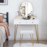 Modern Vanity Table Set w/3-Color Lighted Mirror & 4 Drawers, Bedroom Dressing Table Makeup Vanity Desk with Cushioned Stool