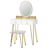 Modern Vanity Table Set w/3-Color Lighted Mirror & 4 Drawers, Bedroom Dressing Table Makeup Vanity Desk with Cushioned Stool