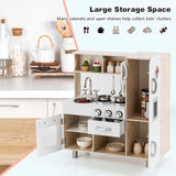 Wooden Kids Kitchen Playset w/Cookware Utensil, Phone, Clock, Water Dispenser, Pretend Cooking Toy Gift Toddlers Play Kitchen Set