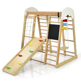 8-in-1 Wooden Climbing Toys for Toddlers, Kids Indoor Playground Jungle Gym Climber Playset with Slide