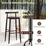 Set of 2 35"H Wooden Bar Chairs with Backrest and Footrest, Bar Height Stools for Home Restaurant Cafe