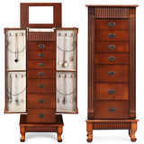Large Capacity Standing Jewelry Armoire Cabinet Storage Chest with 7 Drawers, 2 Swing Doors & Makeup Mirror