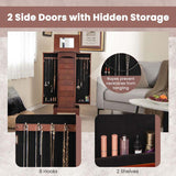 Walnut Wooden Jewelry Cabinet with 9 Drawers, 2 Side Doors & Flip Top Mirror, Bedroom Jewelry Armoire Storage Chest Stand