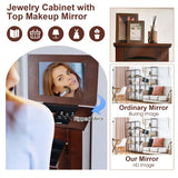 Walnut Wooden Jewelry Cabinet with 9 Drawers, 2 Side Doors & Flip Top Mirror, Bedroom Jewelry Armoire Storage Chest Stand