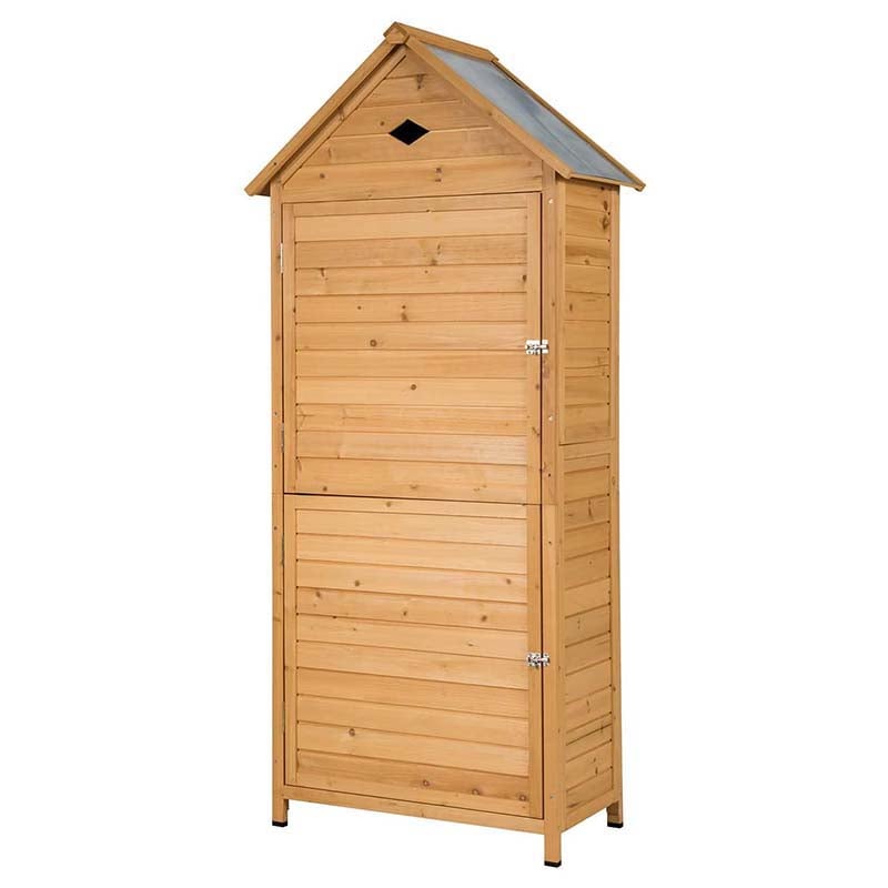 63" Wood Outdoor Storage Shed Lockable Garden Tools Storage Cabinet with 5 Shelves, Galvanized Sheet Roof