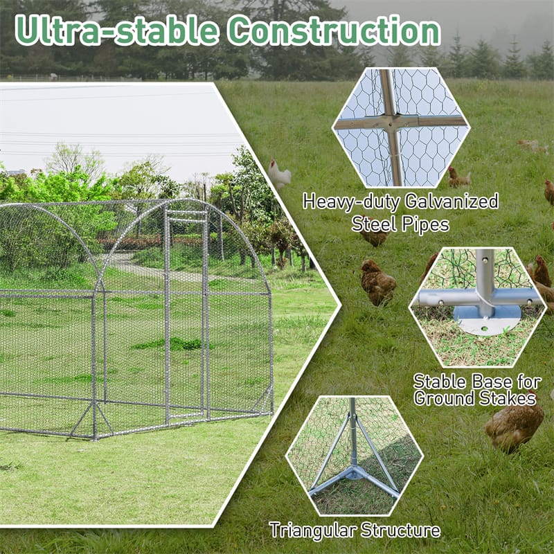 12.5 FT Large Metal Chicken Coop Walk-in Dome Poultry Cage Hen Run House Rabbits Habitat Cage with Cover