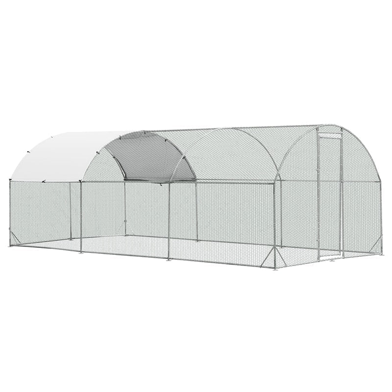 19 FT Large Metal Chicken Coop Walk-in Dome Poultry Cage Hen Run House Rabbits Habitat Cage with Cover