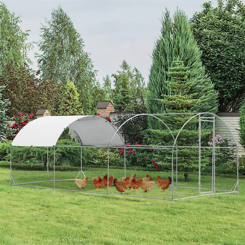 19 FT Large Metal Chicken Coop Walk-in Dome Poultry Cage Hen Run House Rabbits Habitat Cage with Cover