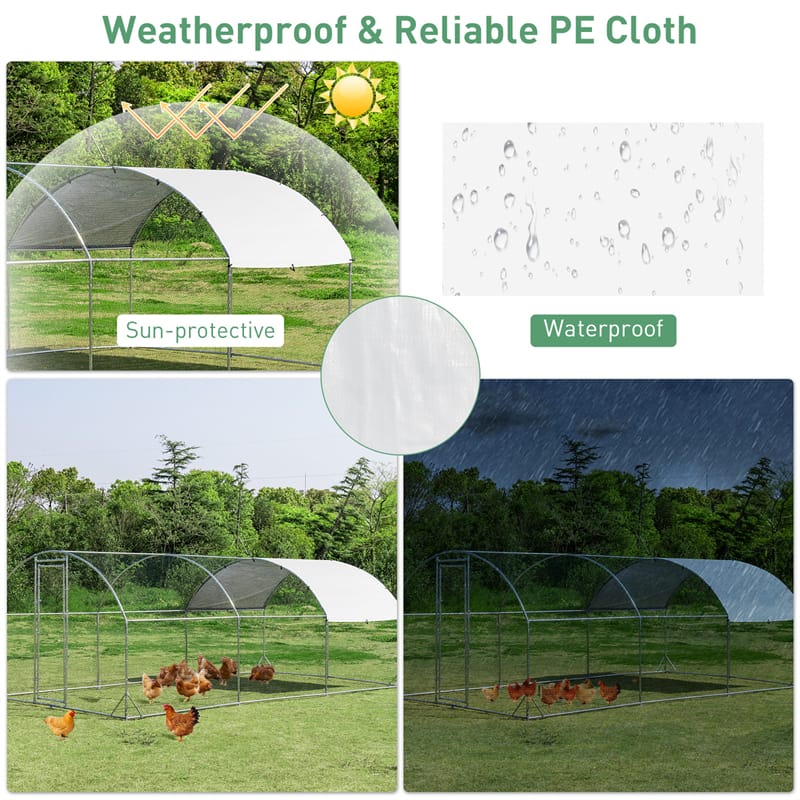 19 FT Large Metal Chicken Coop Walk-in Dome Poultry Cage Hen Run House Rabbits Habitat Cage with Cover