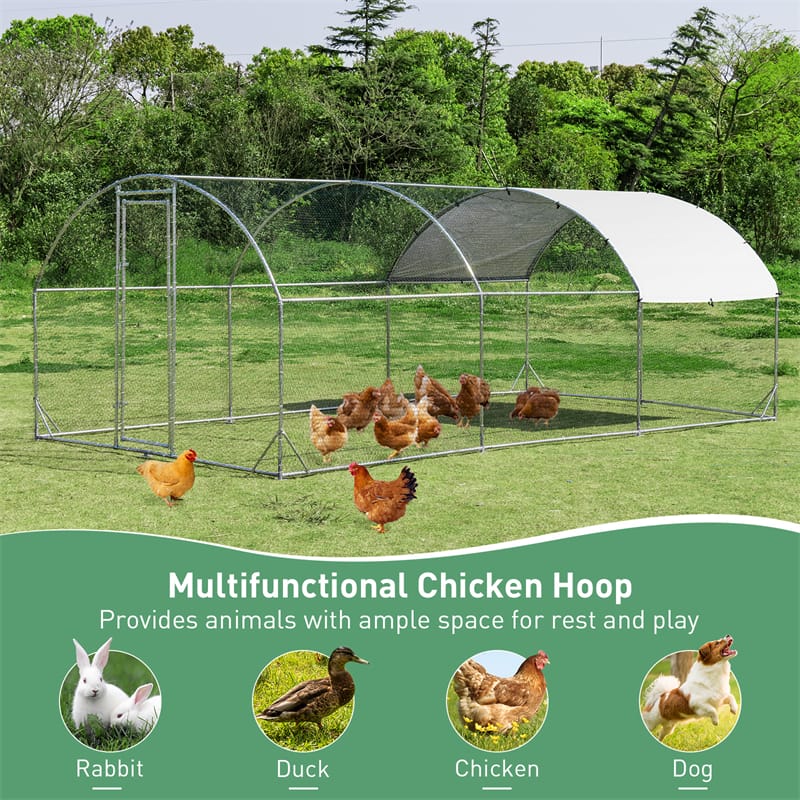19 FT Large Metal Chicken Coop Walk-in Dome Poultry Cage Hen Run House Rabbits Habitat Cage with Cover