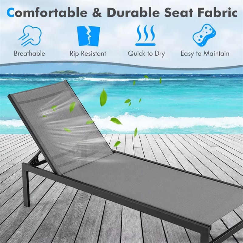 Quick-drying Fabric Sun Lounger for Pool Deck Patio Beach Lawn, 6-Position Aluminium Outdoor Chaise Lounge Chair