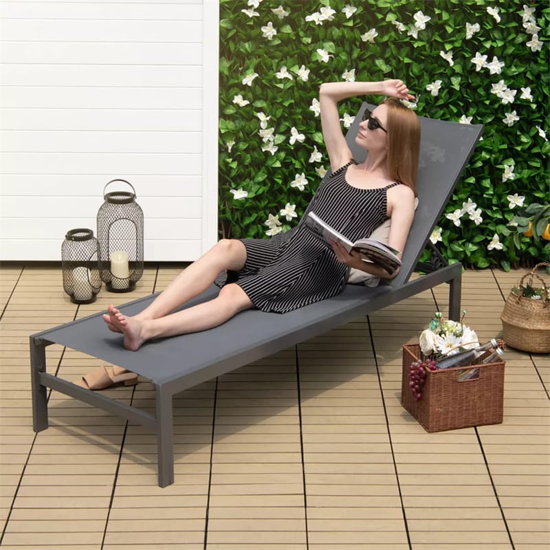 Quick-drying Fabric Sun Lounger for Pool Deck Patio Beach Lawn, 6-Position Aluminium Outdoor Chaise Lounge Chair