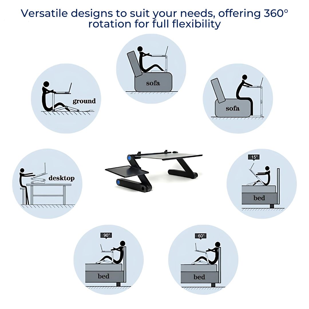 Adjustable Laptop Stand for Bed, Couch & Desk - Ergonomic Design with Cooling Function for Comfort and Productivity