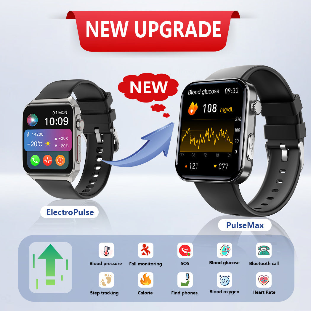 Merchpublic  PulseMax Fall Detection Watch With Blood Glucose+Blood Presssure Monitoring+Calls -??Free Straps