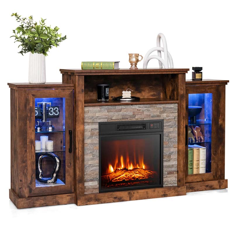 Fireplace TV Stand with 16 Color LED Lights for TVs up to 65", TV Console Entertainment Center with 18" Electric Fireplace Insert