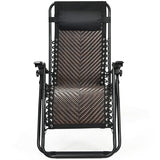 Rattan Folding Zero Gravity Lounge Chair Outdoor with Removable Pillow, Locking System, Adjustable Portable Patio Armchair