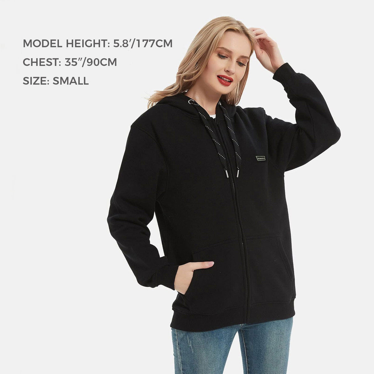 Full Zip Fleece Jacket Hooded Sweatshirt Heated Hoodie