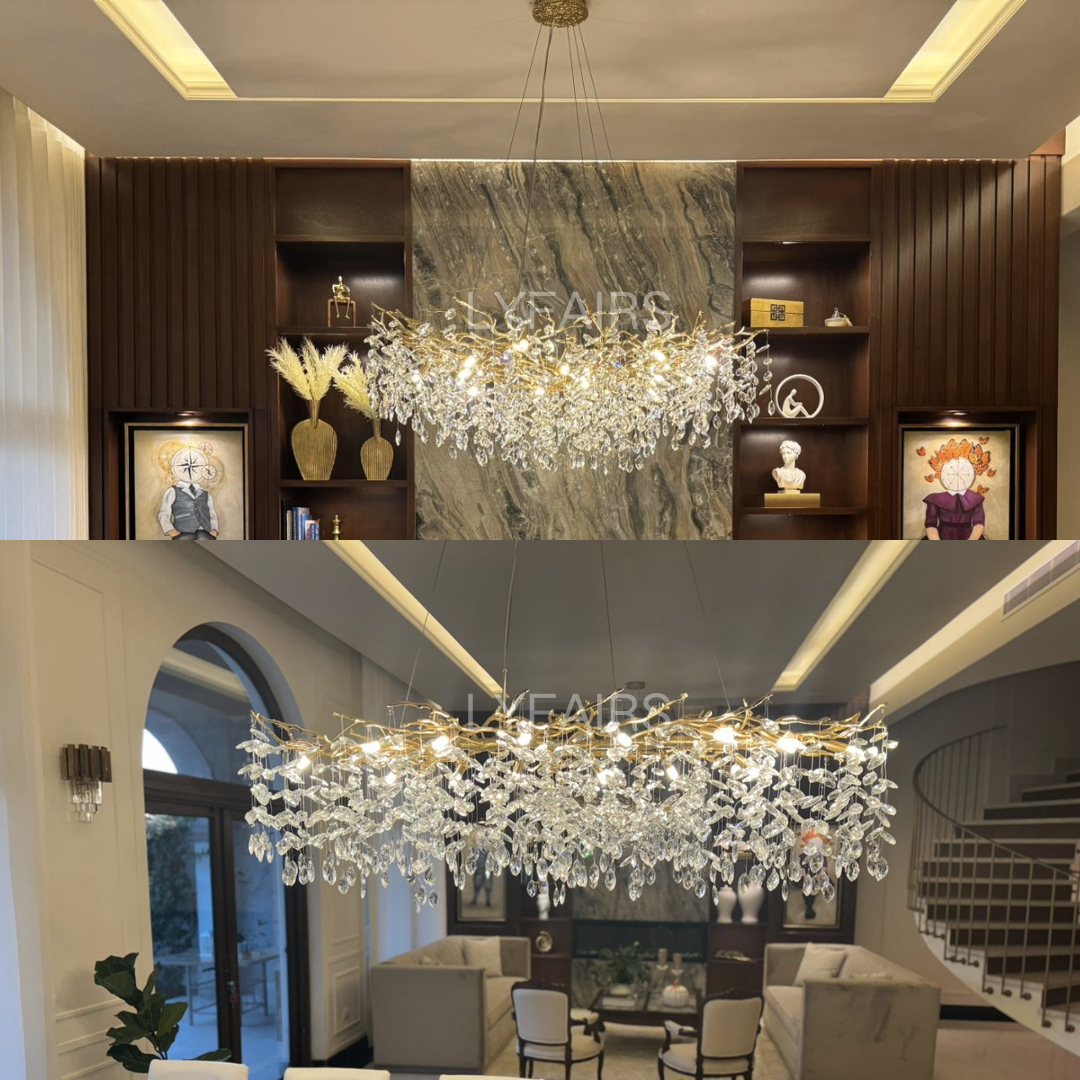 French Style Crystal Chandelier with Branch Design for Living Room & Dining Room Lighting