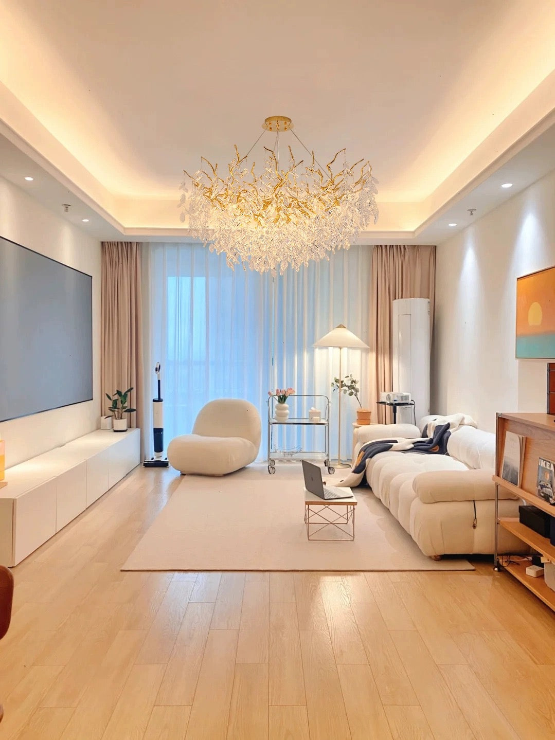 French Style Crystal Chandelier with Branch Design for Living Room & Dining Room Lighting