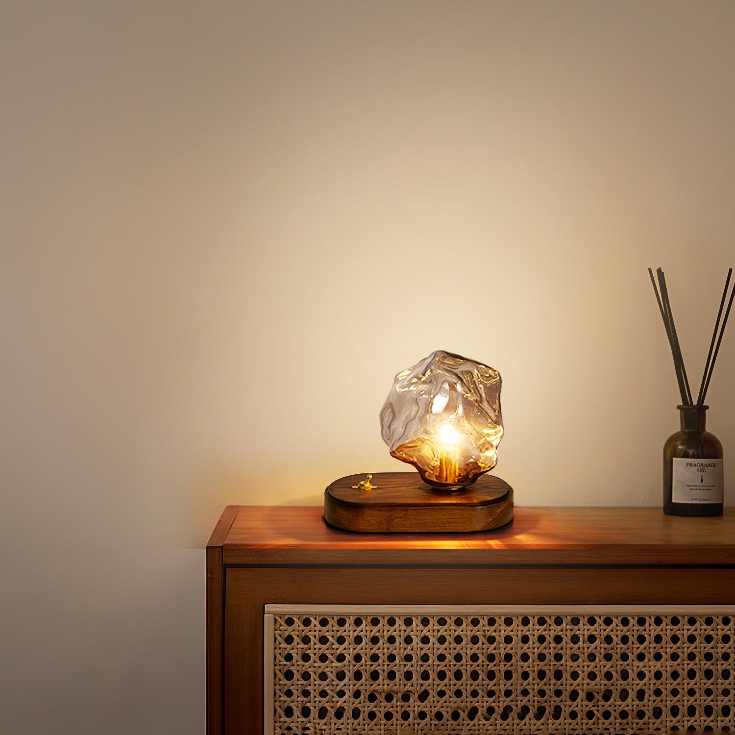 Glass Block Table Lamp | Modern Design with Clear Glass | Ideal for Living Room & Bedroom Lighting