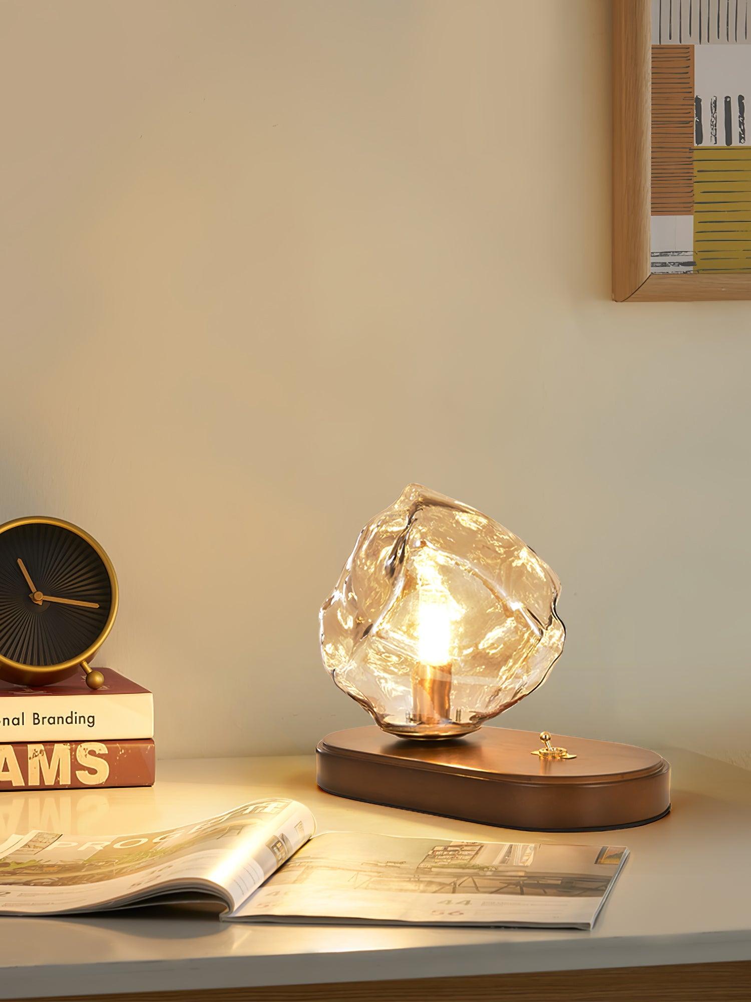 Glass Block Table Lamp | Modern Design with Clear Glass | Ideal for Living Room & Bedroom Lighting