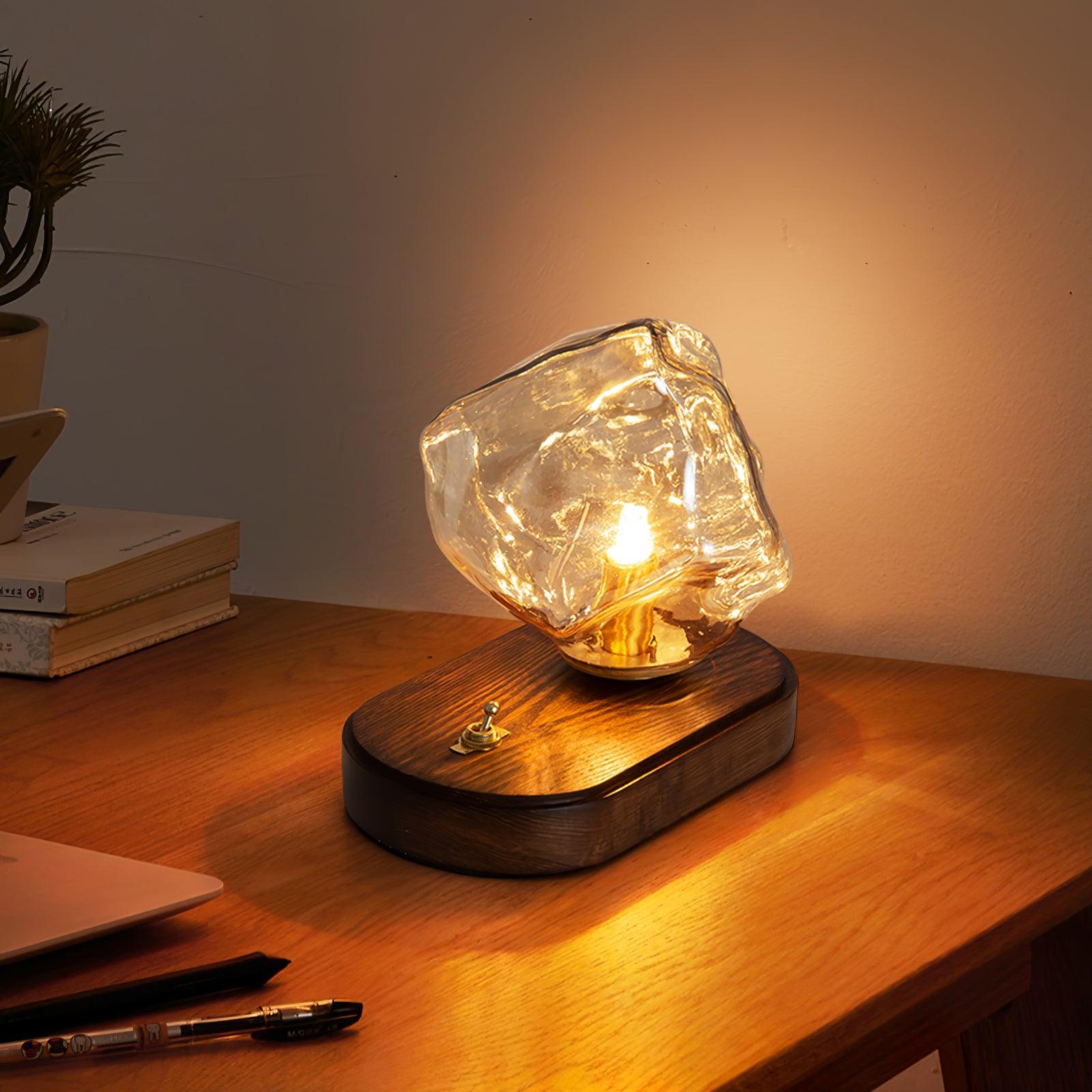 Glass Block Table Lamp | Modern Design with Clear Glass | Ideal for Living Room & Bedroom Lighting
