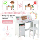 Wooden Kids Study Table and Chair Set with Cork Bulletin Board, Student Computer Workstation Writing Table for Bedroom