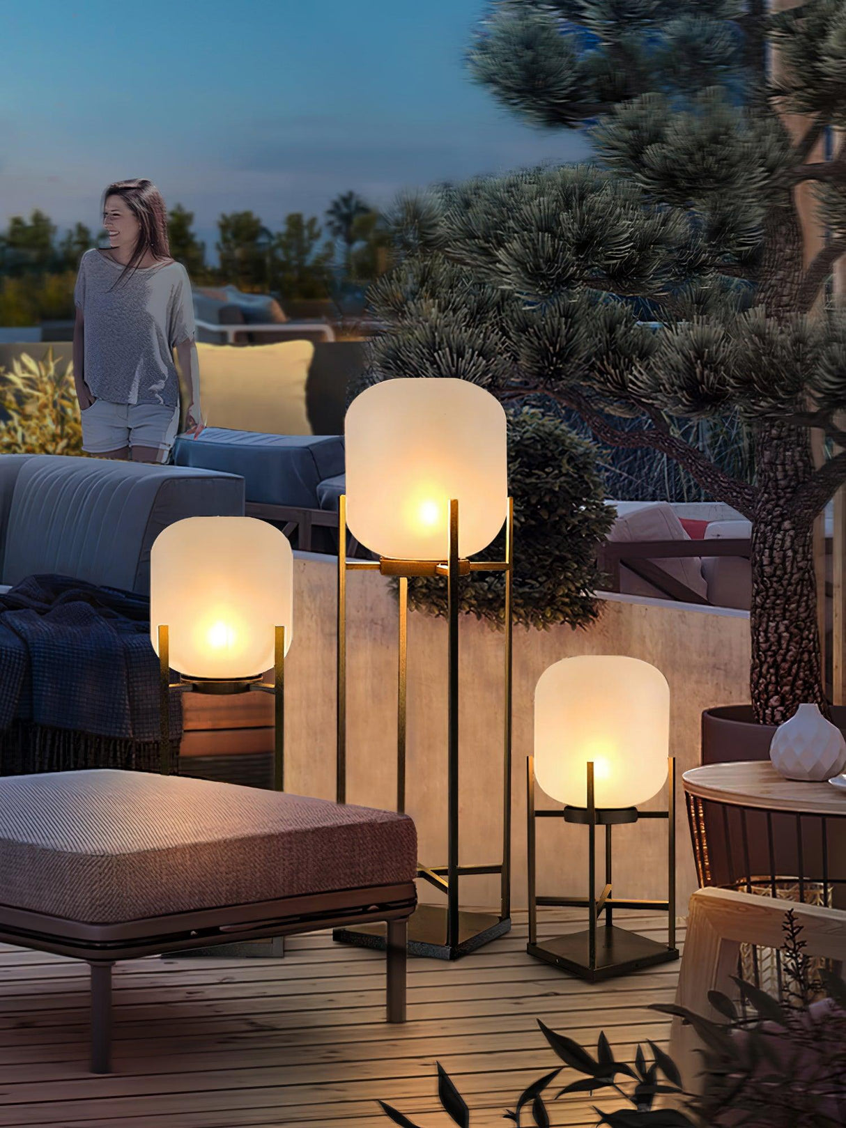 Solar Floor Lamp Lantern - Waterproof LED Outdoor Lighting for Patios, Gardens, and Backyards