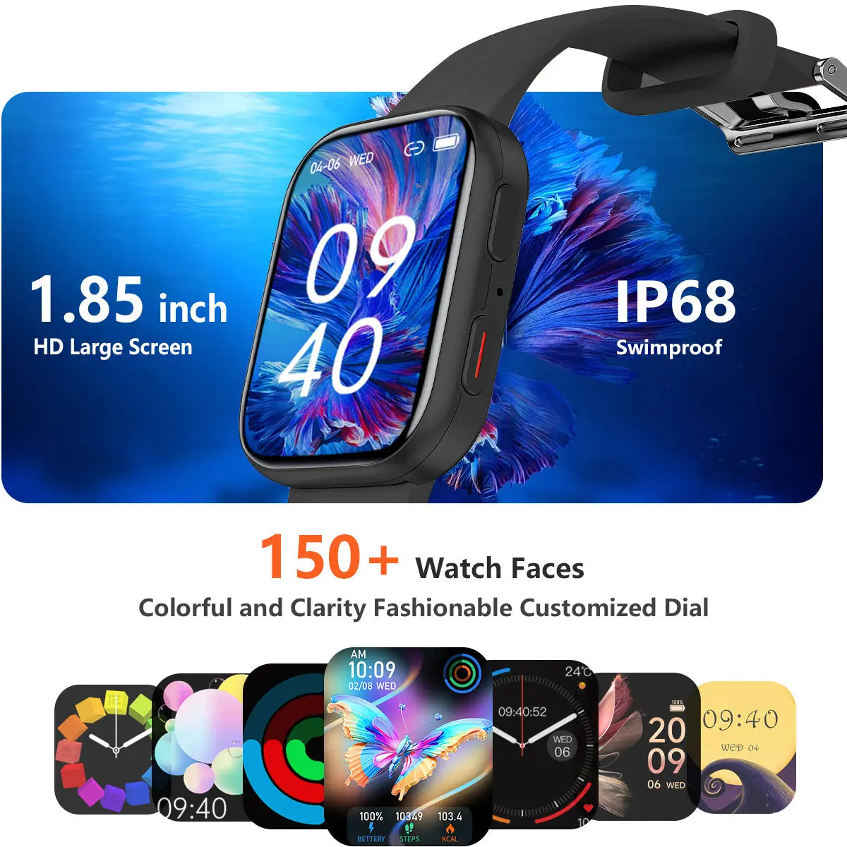 FITVII HM57 Health & Fitness Tracker (Answer/Make Calls), Smart Watch with HR+BP+SPO2 Monitor