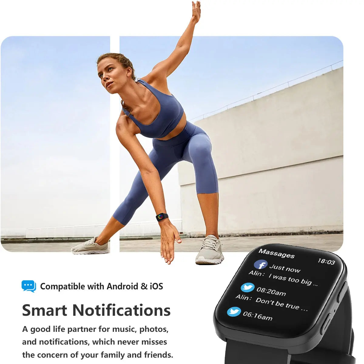 FITVII HM57 Health & Fitness Tracker (Answer/Make Calls), Smart Watch with HR+BP+SPO2 Monitor