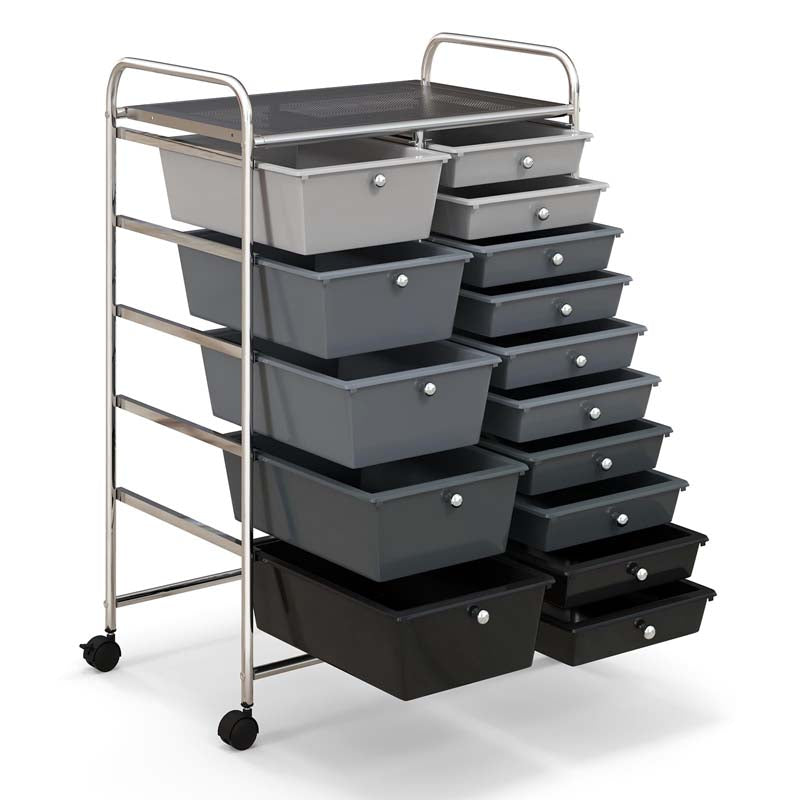 15-Drawer Storage Drawer Cart Tools Scrapbook Paper Organizer Cart Office School Utility Cart Rolling Storage Cart with Wheels